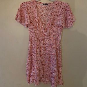 pink/red floral dress with tie waist